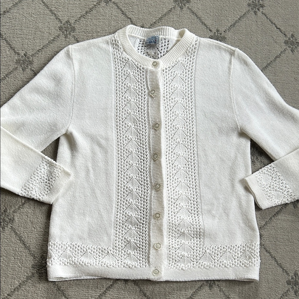 Vintage Wintuk Chic Ivory Knit Cardigan Styled by Rose